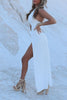 Load image into Gallery viewer, White Sheath Cut Out Halter Ruched Long Prom Dress with Slit