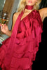 Load image into Gallery viewer, Burgundy Satin One Shoulder Neck Scarf Mini Dress with Ruffles