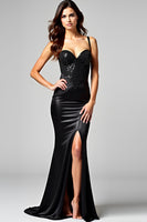 Load image into Gallery viewer, Black Mermaid Sequins Crossed Straps Back Long Formal Dress