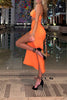 Load image into Gallery viewer, Orange Halter Sheath Cut Out Long Prom Dress with Slit
