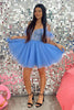 Load image into Gallery viewer, Glitter Red A-Line Sequined Homecoming Dress with Feathers