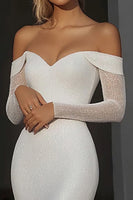 Load image into Gallery viewer, Ivory Off the Shoulder Mermaid Wedding Dress with Long Sleeves