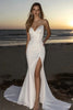 Load image into Gallery viewer, Ivory Mermaid Strapless Satin Wedding Dress with Slit