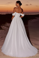 Load image into Gallery viewer, Ivory A Line Off the Shoulder Organza Wedding Dress with Drape