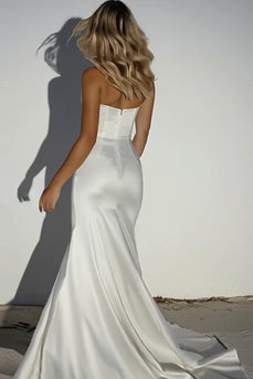 Sweetheart Ivory Mermaid Satin Wedding Dress with Slit