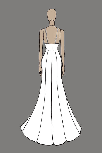 Simple Sheath Ivory Square Neck Satin Wedding Dress with Slit