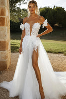 Load image into Gallery viewer, Ivory Appliques Sweetheart A Line Tulle Wedding Dress with Slit