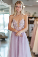 Load image into Gallery viewer, Light Purple Corset A Line Tulle Floor Length Prom Dress