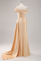 Load image into Gallery viewer, Elegant Champagne Off the Shoulder Long Formal Dress with Side Cape