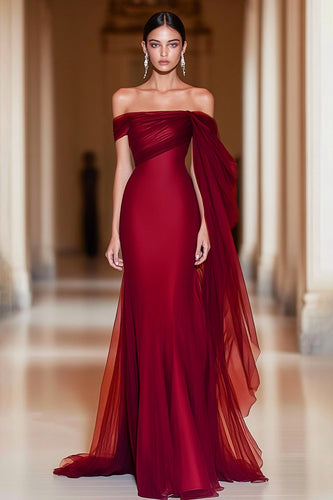 Cabernet Off the Shoulder Sheath Long Formal Dress