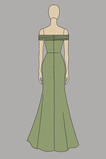 Green Off the Shoulder Sheath Ruched Long Formal Dress