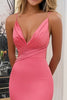 Load image into Gallery viewer, Coral V-Neck Satin Mermaid Sweep Train Prom Dress