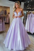 Load image into Gallery viewer, Light Purple A Line Pleated Spaghetti Straps Long Prom Dress