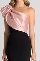 Load image into Gallery viewer, Black Blush Satin One Shoulder Sheath Long Formal Dress