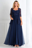 Load image into Gallery viewer, Navy 2 Piece A Line Mother of the Bride Dress with Lace Jacket