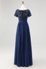 Load image into Gallery viewer, Navy Chiffon A Line Long Mother of the Bride Dress with Lace