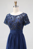 Load image into Gallery viewer, Navy Chiffon A Line Long Mother of the Bride Dress with Lace