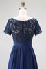 Load image into Gallery viewer, Navy Chiffon A Line Long Mother of the Bride Dress with Lace