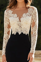 Load image into Gallery viewer, Black and White Mermaid Long Sleeves Mother of the Bride Dress with Lace