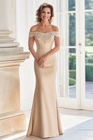 Load image into Gallery viewer, Dusty Rose Mermaid Satin Long Mother of the Bride Dress with Appliques
