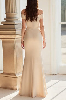 Elegant Champagne Mermaid Off The Shoulder Mother of the Bride Dress with Lace