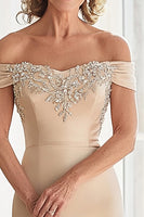 Load image into Gallery viewer, Elegant Champagne Mermaid Off The Shoulder Mother of the Bride Dress with Lace