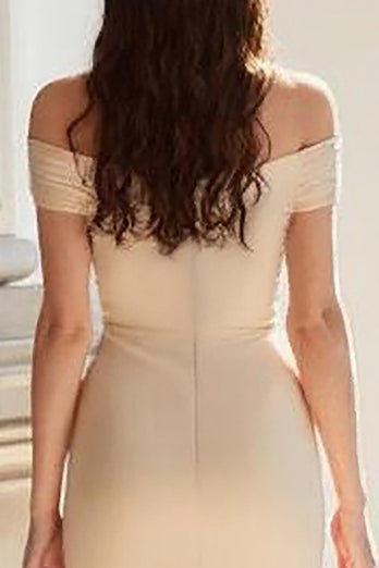Elegant Champagne Mermaid Off The Shoulder Mother of the Bride Dress with Lace