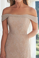 Load image into Gallery viewer, Elegant Taupe A Line Off The Shoulder Mother of the Bride Dress with Lace
