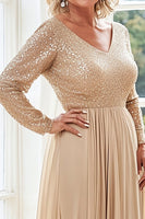 Load image into Gallery viewer, Sparkly V-Neck Champagne A Line Mother of the Bride Dress