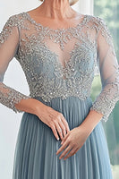 Load image into Gallery viewer, Dusty Blue Tulle Long Sleeves Mother of the Bride Dress with Lace