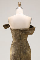 Load image into Gallery viewer, Metallic Golden Sheath Off The Shoulder Long Formal Dress with Slit