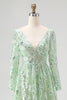Load image into Gallery viewer, Dusty Sage Ball Gown V-Neck Long Sleeves Prom Dress with Appliques