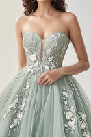 Load image into Gallery viewer, Green A Line Sweetheart Tulle Prom Dress with Lace