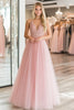 Load image into Gallery viewer, Glitter Pink Tulle A Line V-Neck Floor Length Prom Dress