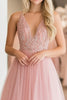 Load image into Gallery viewer, Glitter Pink Tulle A Line V-Neck Floor Length Prom Dress