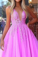 Load image into Gallery viewer, Fuchsia Corset Ball Gown V-Neck Long Prom Dress