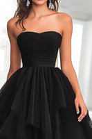 Load image into Gallery viewer, Black Tulle Tiered Strapless Floor Length Prom Dress