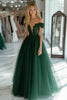 Load image into Gallery viewer, Dark Green Corset Off the Shoulder Long Prom Dress with Lace