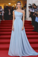 Load image into Gallery viewer, Sky Blue One Shoulder A Line Long Formal Dress