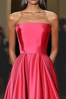 Load image into Gallery viewer, Watermelon A Line Strapless Satin Long Formal Dress