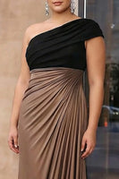 Load image into Gallery viewer, Black Brown One Shoulder Sheath Long Formal Dress