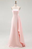 Load image into Gallery viewer, Elegant Pink Strapless Mermaid Ruffled Long Satin Gala Dress