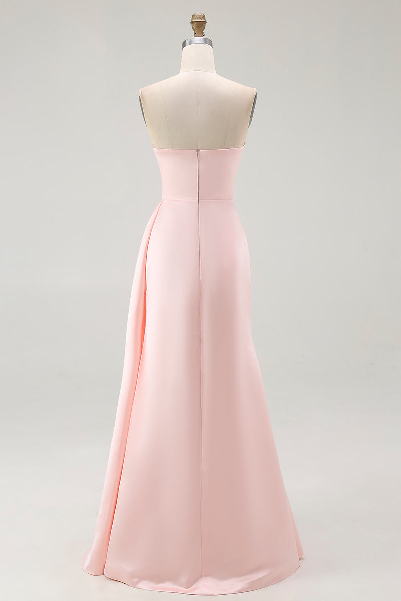 Load image into Gallery viewer, Elegant Pink Satin Mermaid Strapless Ruffled Long Gala Dress