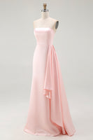 Load image into Gallery viewer, Elegant Pink Satin Mermaid Strapless Ruffled Long Gala Dress