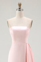 Load image into Gallery viewer, Elegant Pink Satin Mermaid Strapless Ruffled Long Gala Dress