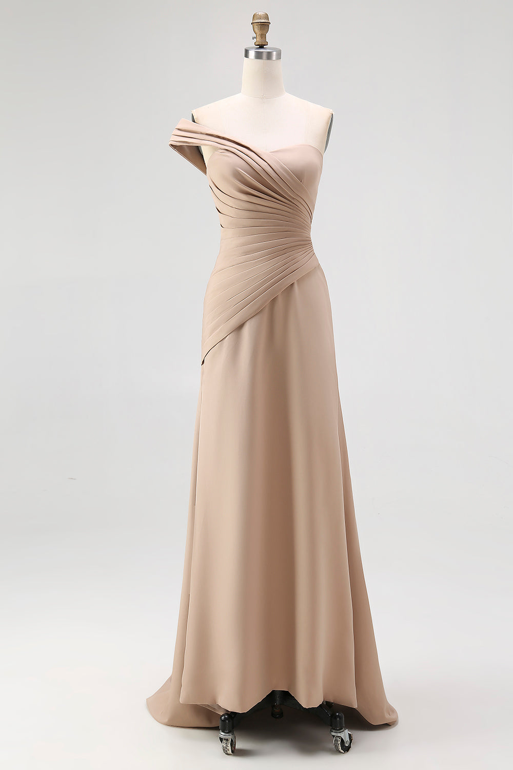 Light Khaki Sheath One Shoulder Ruched Long Gala Dress