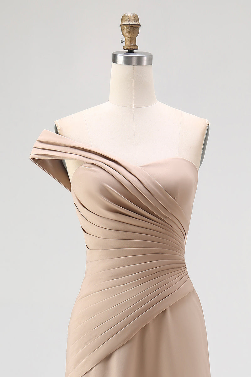 Load image into Gallery viewer, Light Khaki Sheath One Shoulder Ruched Long Gala Dress