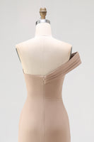 Load image into Gallery viewer, Light Khaki One Shoulder Sheath Ruched Gala Dress