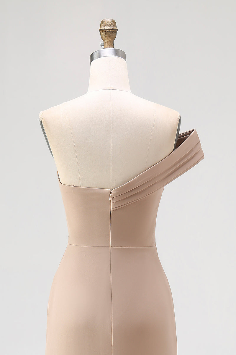 Load image into Gallery viewer, Light Khaki Sheath One Shoulder Ruched Long Gala Dress