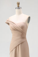 Load image into Gallery viewer, Light Khaki Sheath One Shoulder Ruched Long Gala Dress